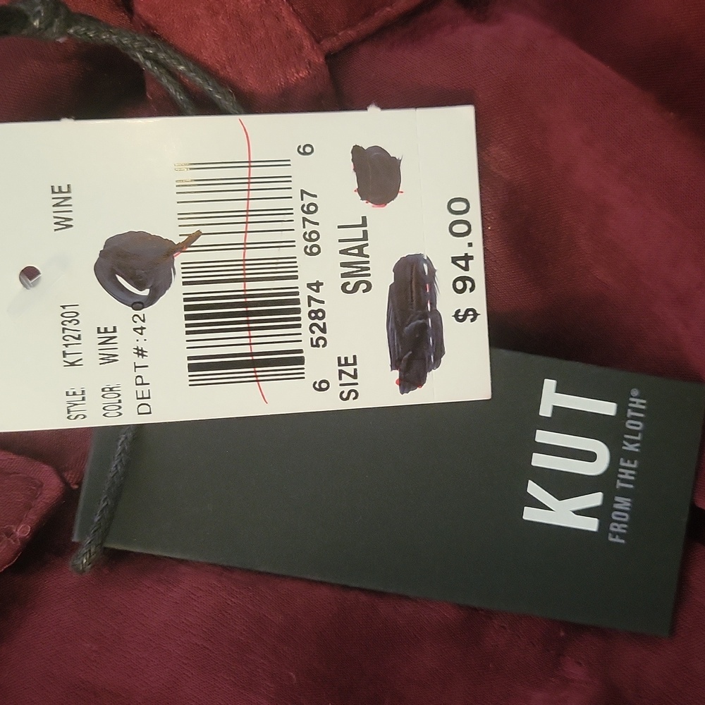 KUT From The Kloth Women's Burgundy Button-Up Top With Mock Tie Front - Picture 5 of 7